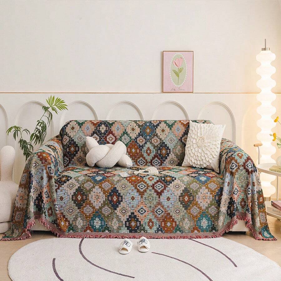 Bohemian Sofa Throw Blanket | Reversible Washable Cover | Home Decor Gift For Living Room, Couch, Bed - 綠色 - 查看 1