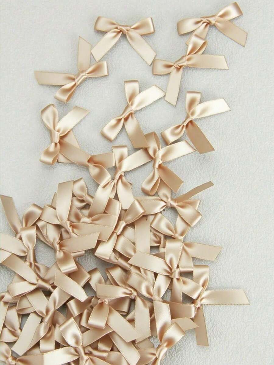 50 Stück/Pack bunte Schleifen-Schleifen Geschenkverpackung Dekoration Handwerk Kartendekor, Haaraccessoires, Luftballonschleifen, Hochzeitsfestdekoration, Zimmerdekor, Heimdekoration - Champagnerfarbe