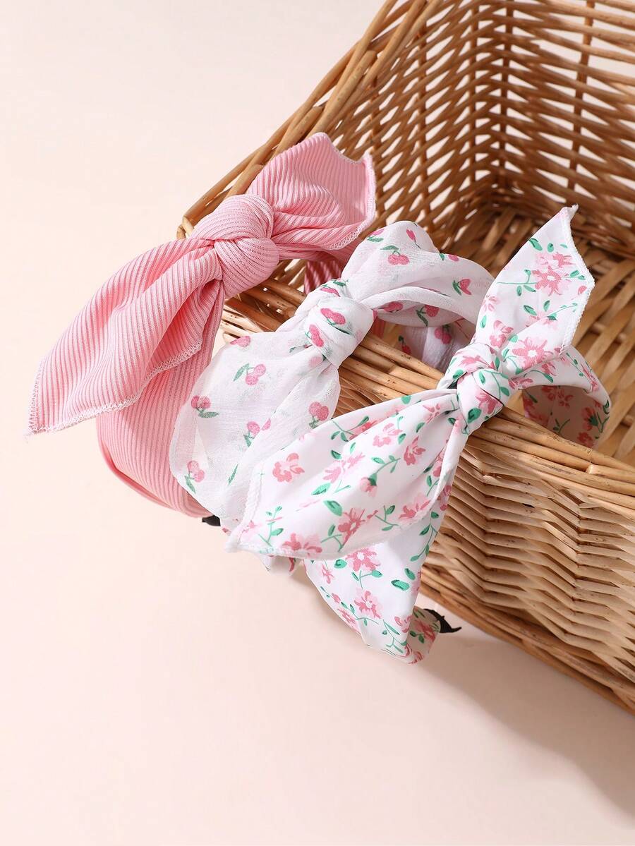 3pcs Pink Cherry Ditsy Floral Small Flower Hair Accessories, Rabbit Ear Headbands, Fabric Hair Hoops For Women, Suitable For Daily, Vacation And Outdoor Matching, Bow Accessories, Pink Accessories, Hair Accessories, Hair Band, Hairband For Women Head Accessories - Pink - View 1