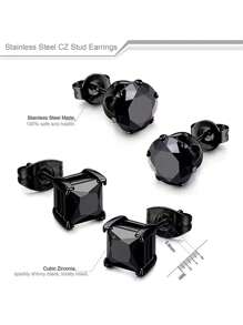 2 pares de pendientes de acero inoxidable con circonita cúbica, pendientes tipo botón clásico de estilo europeo y americano con circonita cuadrada de 6 mm para hombres y mujeres