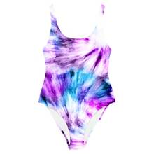 Traje de baño de mujer de tirantes en color morado con efecto tie-dye, traje de baño hippie de los años 60, 70 y 80 para la playa - Estilo #1 - Ver 10