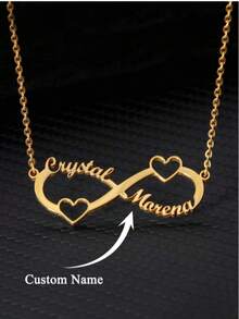 A Custom Couple Double Name Infinity Necklace, Stainless Steel Jewelry, Two Name Heart-Shaped Pendant Necklace, Custom Name Necklace, Elegant Quality And Multi-Function, Fashionable And Luxurious, Simple And Noble, Youthful And Beautiful, Sexy And Personalized,Back To School Fashion - Multicolor - View 1