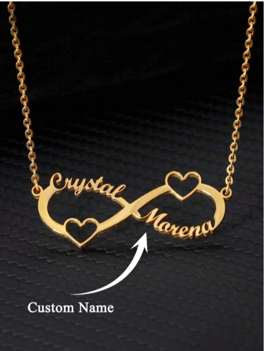 A Custom Couple Double Name Infinity Necklace, Stainless Steel Jewelry, Two Name Heart-Shaped Pendant Necklace, Custom Name Necklace, Elegant Quality And Multi-Function, Fashionable And Luxurious, Simple And Noble, Youthful And Beautiful, Sexy And Personalized,Back To School Fashion - Multicolor - View 1