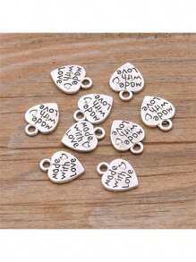 10pcs/20pcs/30pcs/60pcs/80pcs/100pcs Silver Heart & Letter "Made With Love" Pendant Charms For DIY Jewelry Crafting