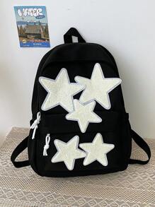 Mochila Clássica Masculina com Estampa de Estrela, Adequada para Escola, Vida Diária, Rua e Ao Ar Livre, Mochila Versátil de Grande Capacidade com Múltiplos Bolsos