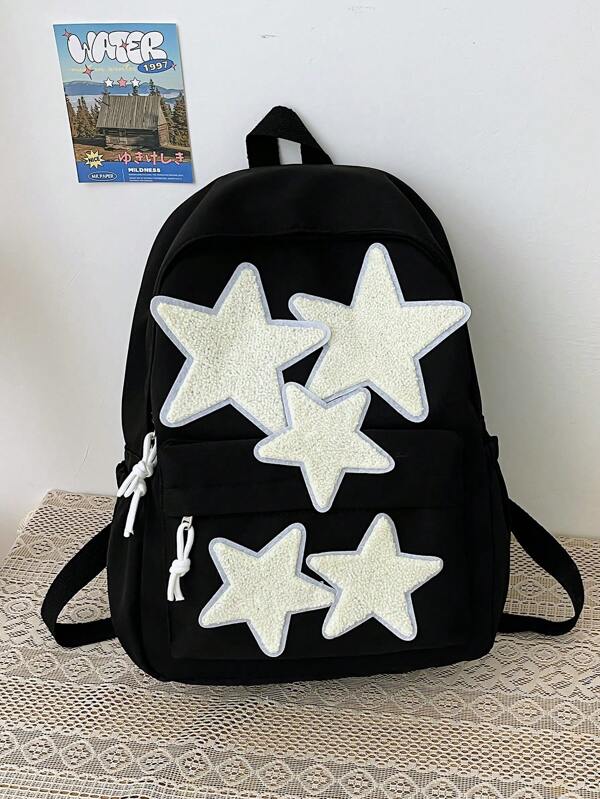 Mochila Clássica Masculina com Estampa de Estrela, Adequada para Escola, Vida Diária, Rua e Ao Ar Livre, Mochila Versátil de Grande Capacidade com Múltiplos Bolsos