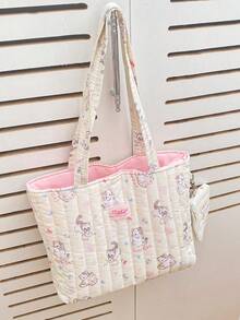 1 件可爱猫咪蝴蝶结设计单肩包带零钱包吊坠绗缝条纹托特包单肩包花卉托特包短途旅行单肩包旅行购物袋带可拆卸零钱包适合少女女士大学生非常适合大学、户外、旅行、郊游，女士可爱蝴蝶结包 - 彩色 - 查看 14