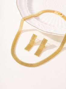 3pcs/Set Minimalist Hollow Out Wide Necklace, Earrings, Collar Bone Chain Versatile Women's Jewelry Set