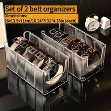 1pc/2pcs Belt Storage Box With Divided Compartments For Tie Organization And Display, Desktop Transparent Men's Waistband Storage Box