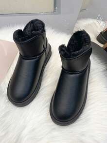 1 par de botas de nieve de camuflaje, impermeables, de moda y versátiles hasta el tobillo, de fácil puesta, cálidas para hombres y mujeres de tallas grandes - Negro - Ver 3