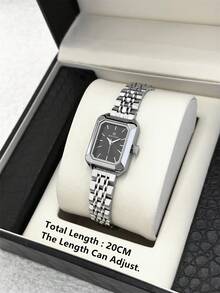 Pablo Raez 1pc Vintage Women's Watch, Stainless Steel Material, Beach Accessory For Summer, Tarnish-Resistant Silver Jewelry, Top AAA Quality Ladies Watch, Luxury Bracelet-Style Formal Watch, IPS Electroplating, Elegant Brand New Original, Charming, Rectangular Luxurious Design, Quartz Movement, Fashionable White Dial - Silver - View 12