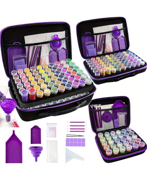 Caja de almacenamiento de 30/60/120 ranuras para pintura de diamantes, organizador de arte con accesorios, con esponja a prueba de golpes, estuche portátil para joyas con herramientas, kit de herramientas multifuncional para mosaicos artesanales