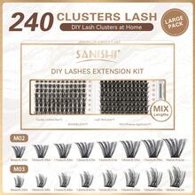 Sanishi DlY Lash Extension Kit -240pcs Natural Lash Clusters, Mix Length 9-16MM Individual Lashes Set With Bond And Seal, Applicator, Remover - DlY Lash Extensions At Home (M02+M03,C-Mix 9-16mm Kit) - 黑色 - 查看 3