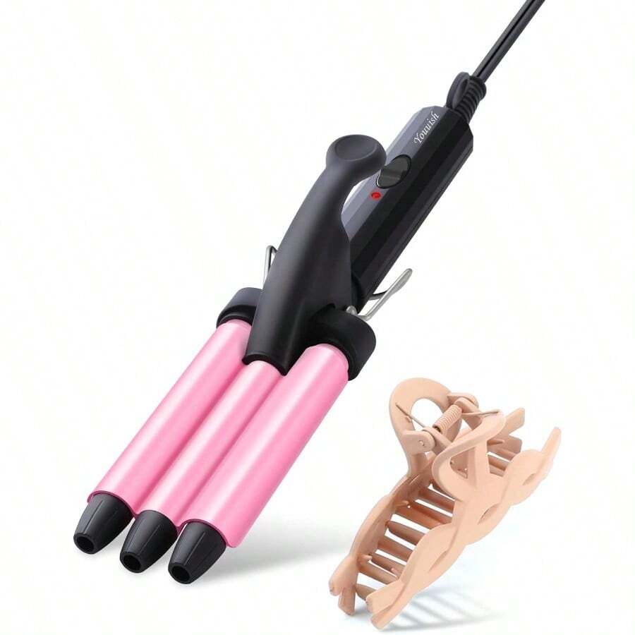 Mini Hair Crimper 1 2 Inch Small 3 Barrel Curling Iron Hair Waver Dual Voltage For Home And Travel Triple Ceramic Tiny Barrels Create Natural Tight Beachy Waves Pink - 如圖 - 查看 1