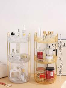 360° Rotating Diamond Pattern Acrylic Makeup Organizer Box, Vanity Countertop Cosmetic Storage Rack For Lipstick, Skincare, Perfume And Beauty Products