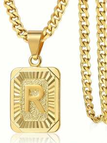 1 款定制字母方形吊坠项链，简约时尚的珠宝设计，专为男士打造的个性化项链。非常适合送给男朋友或父亲，适合节日、聚会和周年纪念等场合。采用镀金铜材质打造，散发奢华质感。 - 彩色 - 查看 12