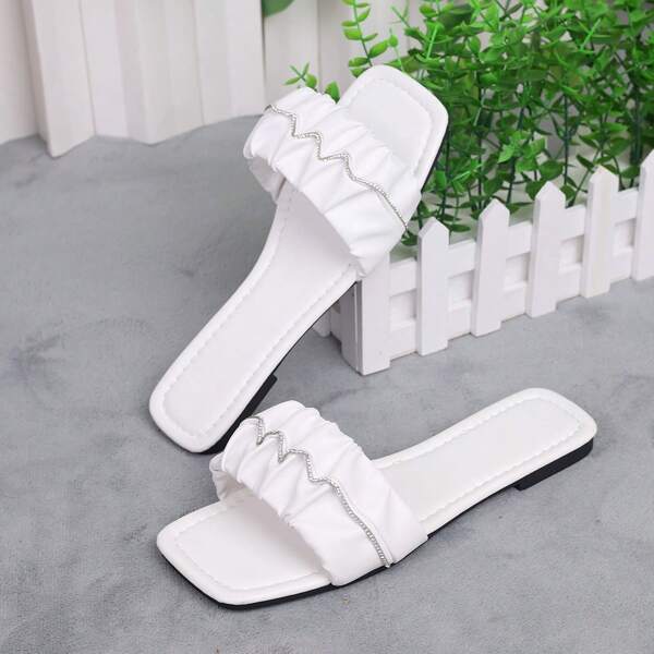 Women's Casual Solid Color Peep Toe Flat Sandals, Simple & Versatile