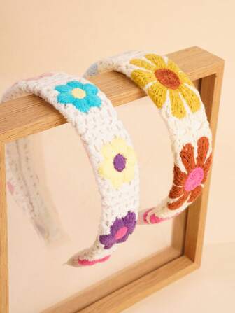 1pc Bohemian Style Crochet Hollow Out Floral Knitted Headband, Sweet Headwrap For Girls, Comfortable For Haircare, Skincare, And As Fashion Accessory, Gift For Holidays