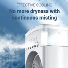 Raffrescatore d'aria portatile, ventilatore condizionatore d'aria portatile, mini raffrescatore evaporativo con luce LED colorata, timer da 1/2/3 ore, 3 velocità del vento e 3 modalità di nebulizzazione per la tua scrivania, comodino o tavolino da caffè