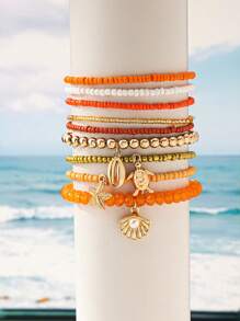 1 Set de pulsera con colgante de conchas, estrellas de mar y perlas falsas, accesorio de moda de verano