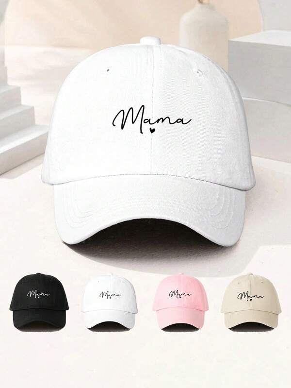 1pc Unisex Letter "Mama" Printed Washed Y2K Style Baseball Cap, Fashion, Versatile, Sun-Proof, Breathable, Adjustable, Suitable For Daily, Outdoor, Casual Wear. Ideal Gift For Friends, Family, Lovers, Valentine's Day, Birthday. Random Brim Line (4/6 Lines)