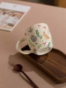 1 chiếc cốc cà phê bằng gốm 300ml có họa tiết phong cách thiên nhiên, tay cầm xoắn sáng tạo, trang trí hoạt hình, thích hợp sử dụng tại nhà và văn phòng - Nhiều màu - Xem 5