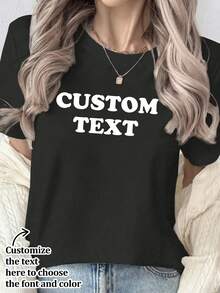 定制女士 T 恤 - 添加您的文字和照片（风景 / 徽章图案 / 情侣照片 / 家庭照片 / 自拍 / 宠物）正面和背面印刷，设计您自己的个性化印花 T 恤作为礼物