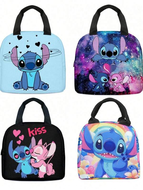 Sanrio Printed Stitch School Bag Stitch Meal Bag Lunch Bag Boys Girls Anime Kawaii Cartoon School Bag Insulated Ice Bag Diagonal Picnic Bag Fun Patchwork Pattern And Stylish School Design