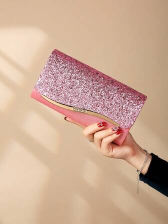 女士闪光手拿包，带金属装饰，手提包单肩包，适合晚会、宴会、婚礼、生日礼物、情人节礼物、夜总会，非常适合派对婚礼舞会晚宴/宴会，搭配节日派对礼服晚礼服和亮片礼服