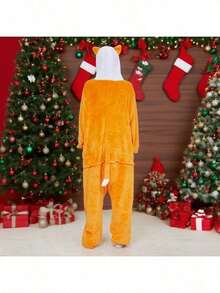 1pc Unisex Adulto zorro Pijama - Disfraz de zorro de dibujos animados para Halloween, Color sólido, con capucha, con cremallera, tejido de punto, ropa de fiesta, para todas las estaciones - zorro - Ver 2