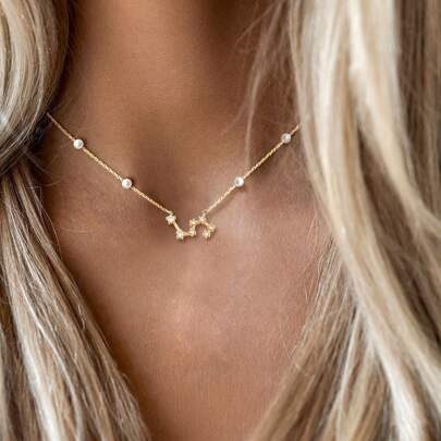 1 pièce Nouveau Collier à Pendentif Pave avec Perle Zodiac Zircone Classique pour Femmes