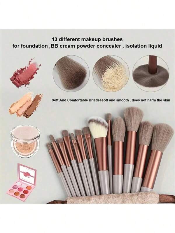 14-Piece Makeup Brush Set With Gentle, Quick-Drying Bristles - Including Foundation, Blush, And Eyeshadow Brushes, Plus 13 Additional Brushes And A Beauty Sponge With A Matching Storage Bag - Suitable For All Skin Types. Christmas Gift