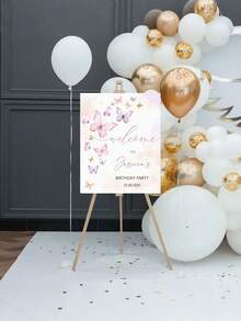 1pc - Personalized Birthday Party Poster, Customized Birthday Party Welcome Sign, Butterfly Pattern Birthday Party Unframed Poster, Customized Name And Date Canvas Poster, Birthday Party Welcome Poster, Minimalist Graduation Party Sign, Customized Text And Wall Art - Multicolor - View 4