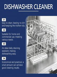Dishwasher Cleaner - Removes Stains, Grease, And Limescale. Suitable For Built-In, Freestanding, Drawer-Type, Sink-Type, And Countertop Dishwashers. Effectively Dissolves Grease, Food Residue, Tea/Coffee Stains, Protein-Based Stains, And Juice/Wine Stains. For Dishwasher Components, Easy To Rinse Off.
