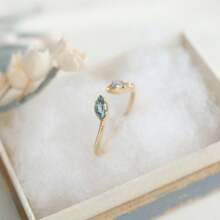 1pc Luxury High-End Versatile 18K Rose Gold Plated Blue Feather Gradient Faux Crystal Blue Topaz/Tanzanite Leaf Open Ring, Suitable For Women, Wedding, Birthday, Evening Party, Valentine's Day Gift