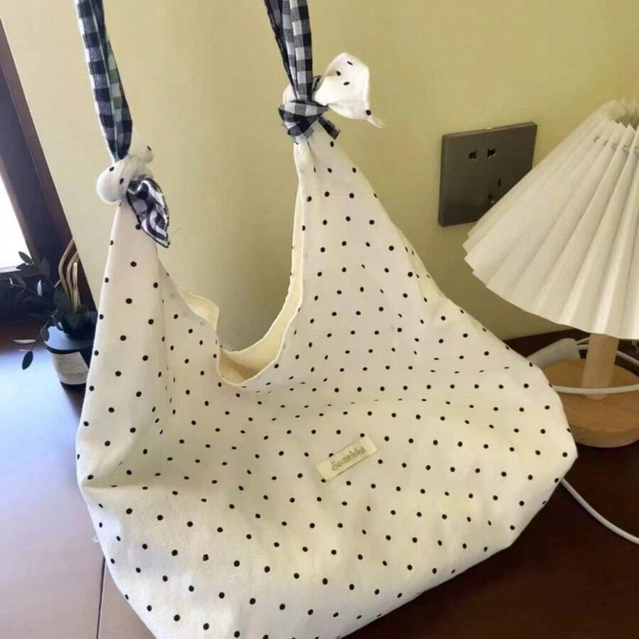 Women's Nylon Polka Dot Tote Bag, Lightweight, Large Capacity, Perfect For Commuting To Work Or School, Convenient Shoulder Bag