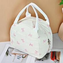 1 Piece Cute Floral&Bow Pattern Insulated Lunch Box Portable Lunch Tote Bag With Handle Corduroy Lunch Bag With Cherry Print Zippered Lunch Handbag With Woven Rope Decor Large Capacity Food Storage Bag With Compartment Suitable For Picnic, School, Office, Camping Suitable For Students, Teachers, Office Workers, Family Good Choice For Teacher's Day Gifts, Mom Gifts, Children's Day Gifts Back To School School Stuff Bag For School Lunch Bag For Women Cooler Bag Picnic Accessories