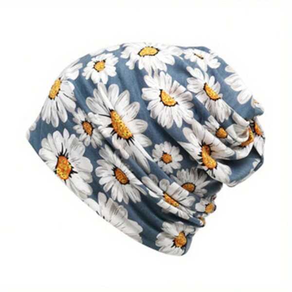1 Peça Novo Estilo Gorro de Malha Macio com Estampa de Pequena Margarida para Homens e Mulheres, Boné Fino e Quente na Moda, Lenço-Gorro Multifuncional