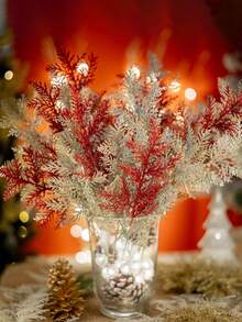 20 件/10 件 - 圣诞闪光针圣诞闪光松针圣诞节定制和悬挂人造松叶雪松茎圣诞叶茎 DIY 工艺品花环家居装饰，红色圣诞装饰，红色闪光人造松针人造圣诞串树棍桌面定制支架圣诞树花环婚礼花束冬季节日装饰 - 紅色 - 查看 4