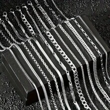 12pcs Stainless Steel Simple Hip-Hop Style Necklace Set - 23.62 Inches, Fashionable Chain Design Suitable For Casual And Outfits - Multicolor - View 7