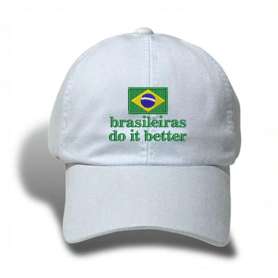 Unisex Dad Hat In 100% Cotton Twill Curved Brim Plain Personalized Brazilian It Better - 白色 - 查看 1
