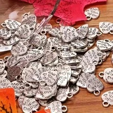10pcs/20pcs/30pcs/60pcs/80pcs/100pcs Silver Heart & Letter "Made With Love" Pendant Charms For DIY Jewelry Crafting