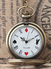 New Hollow Floral Rabbit Playing Card Vintage Pocket Watch Chain, Upgraded Version Gift For Friends