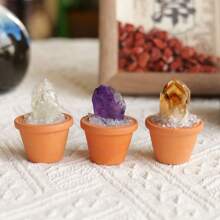 1 pieza de Piedras de cristal de amatista natural en una base de maceta de arcilla mini | Artesanía tipo maceta de piedra curativa | Decoración y ornamento de energía de Feng Shui para el hogar