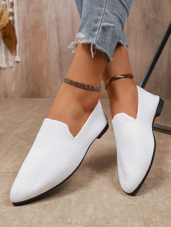 Plus Size Women's Pointed Toe Flat Shoes, Shallow Mouth Sporty Casual Shoes, Solid Color, New European And American Style For Summer