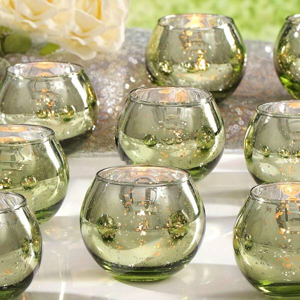 6/12 Pcs Green Candle Holders - For Mercury Glass Wishing Candle Holder, Centerpiece Decor, Suitable For Spring Wedding, Birthday, Dinner Party Table Decoration, Guest Gifts