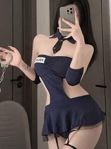 Conjunto de disfraz de oficial sexy, incluye body, adecuado para Halloween, Navidad, San Valentín, juegos de roles de pareja, fiestas, festivales de música