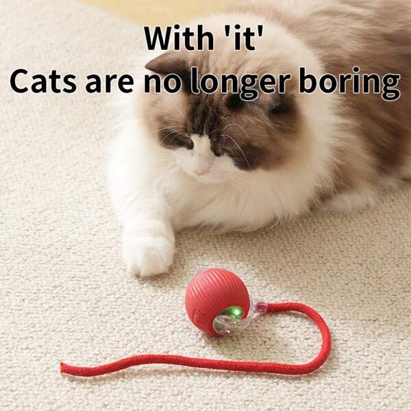 Bite-Resistant Automatic Cat Toy Ball, Self-Amusement Cheer-Up Gadget With Rope, Pet Supplies Bouncing Ball For Cats And Dogs, Household Interaction Toy