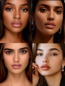 6片闪光彩虹雀斑面部纹身全息星星激光闪光雀斑防水彩虹闪光临时纹身适用于骄傲化妆配件派对音乐节 - 彩色 - 查看 2