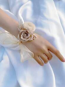 1pc Valentine's Rose Wrist Corsage, Gift, Wedding Decoration, Bridal And Bridesmaids Accessory, Wedding Birthday Party